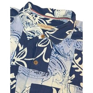 Tommy Bahama Mens XXL 100% Silk Blue Floral Paisley Patchwork Camp Shirt S/S